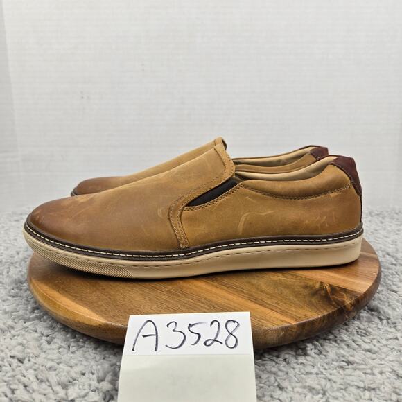 Johnston and Murphy Mens 11.5 McGuffey Brown Burnished Leather Slip On Sneaker - Picture 1 of 13